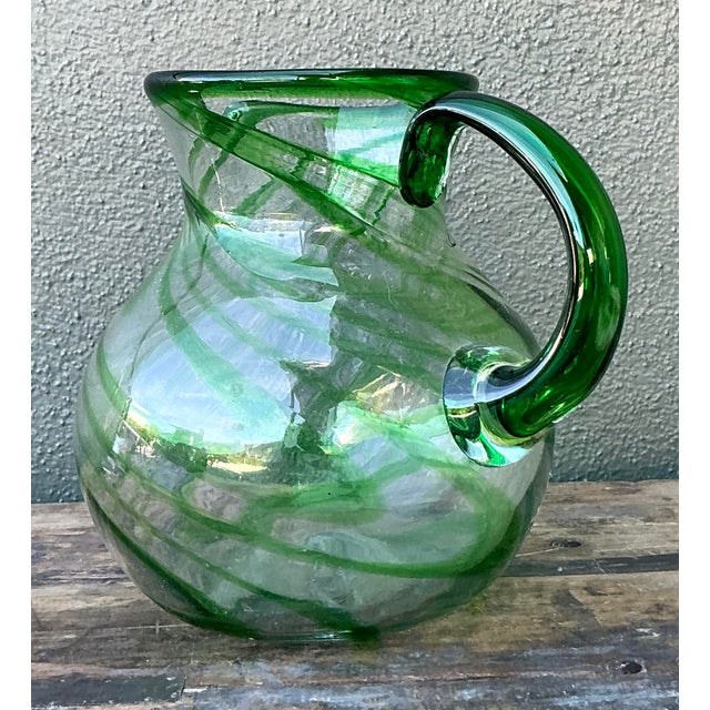 Glass Vintage a Boho Blown Glass Pitcher For Sale - Image 7 of 7
