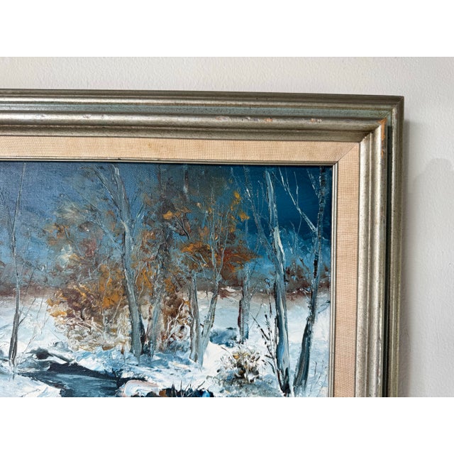 1980s 1980's Vintage v. Janousek Impressionist Winter Landscape Oil Painting, Framed For Sale - Image 5 of 10