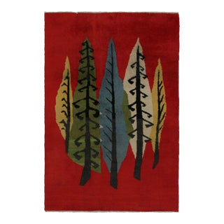 Vintage Zeki Müren Art Deco Rug, With Big Colorful Leaves, From Rug & Kilim For Sale