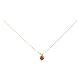 14K Yellow Gold 5X5 MM Heart Shaped Red Garnet Solitaire Pendant Necklace For Sale