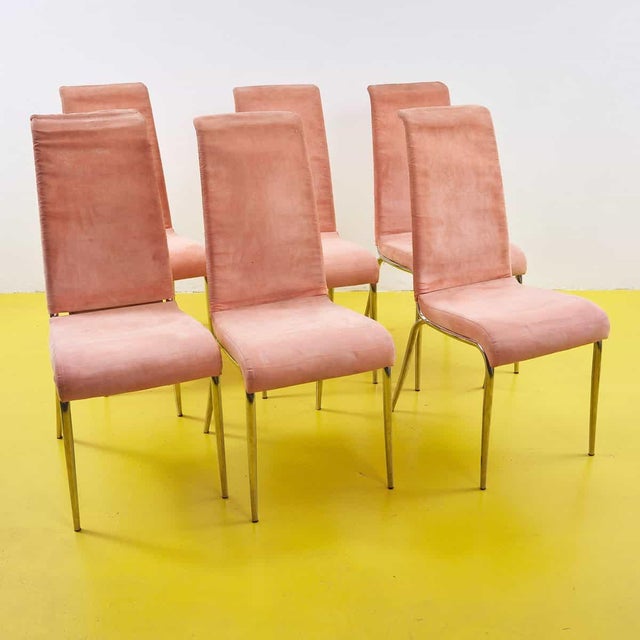 Chairs in Metal and Pink Fabric, 1970s, Set of 6 For Sale - Image 9 of 9