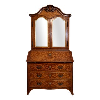 Louis XV Style Curved Cabinet with Secretary in Walnut and Marquetry For Sale