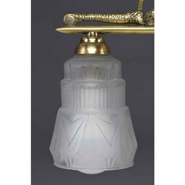 Mid 20th Century French Art Deco Engraved Brass Lamp, 1930's For Sale - Image 5 of 10