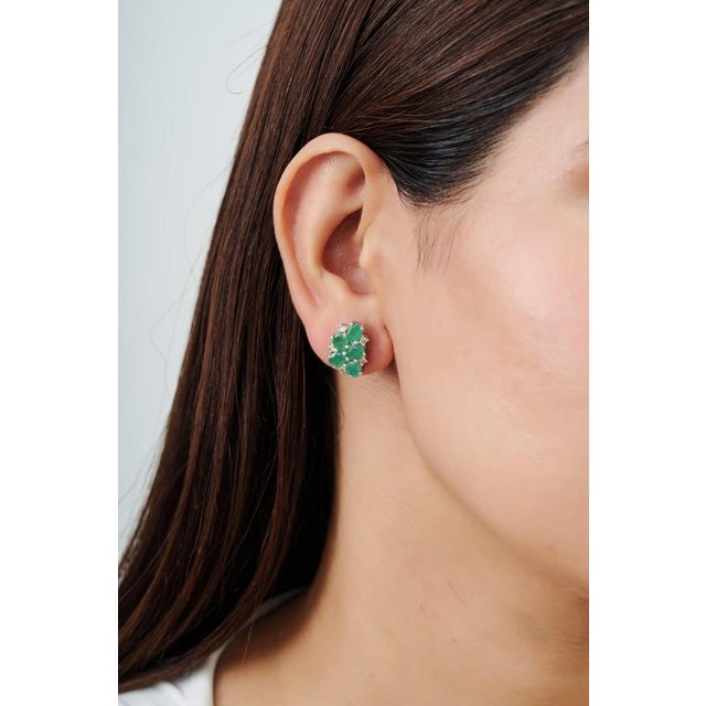 Vintage Inspired Emerald & Diamond Cluster Stud Earrings in 925 Silver, a Pair For Sale - Image 4 of 14