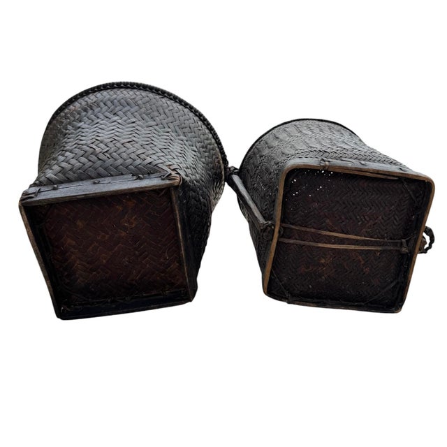 Rustic Pair of Tall Handwoven Vintage Ifugao Rice Baskets For Sale - Image 3 of 9