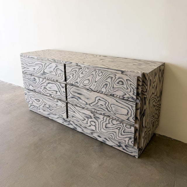 Wood Vintage 1980s Postmodern Memphis Style Dresser in Graphic Veneer For Sale - Image 7 of 10