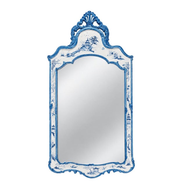 Vintage Rococo Style Blue and White Chinese Style Mirror/Wall Mirror For Sale - Image 9 of 9