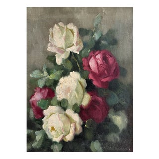 Paolo Alfio Graziani, Bouquet de roses, Oil on Canvas, Framed For Sale