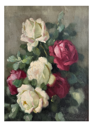 Paolo Alfio Graziani, Bouquet de roses, Oil on Canvas, Framed