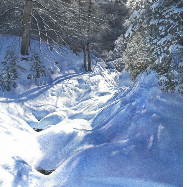 Early 21st Century Michal Suffczynski, Winter Valley Mountain Landscape, Watercolour, 2025 For Sale - Image 5 of 7