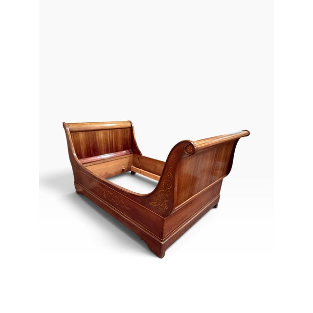 Italian Antique Mahogany Inlaid Sleigh Bedframe for Daybed For Sale - Image 3 of 6