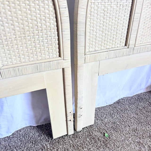 Boho Chic Boho Chic White Washed Wrapped Wicker Twin Headboards - A Pair For Sale - Image 3 of 6