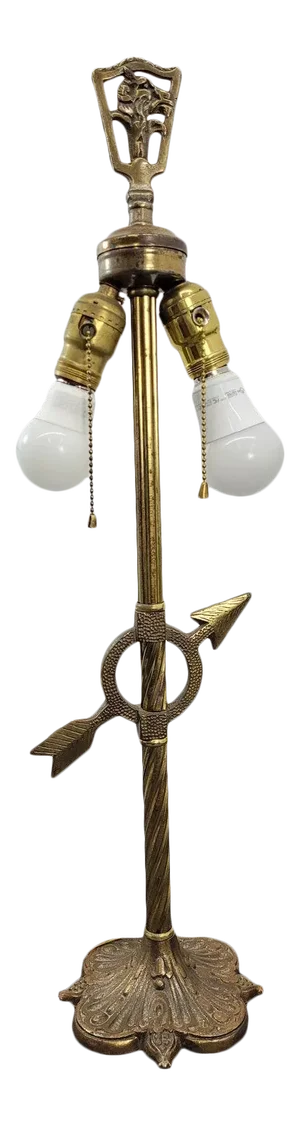 Vintage Brass Arrow Base & Ram Head Finial Dual Light Table Lamp