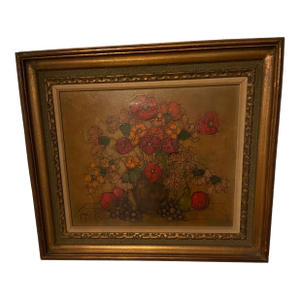 1960s Listed American Artist Hugo Casar Signed Framed Original Oil Painting of Flowers and Fruit