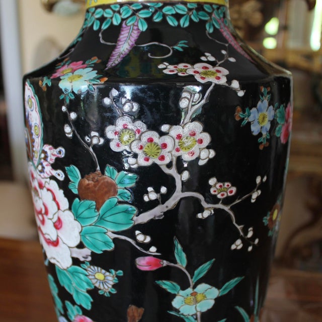 Chinese Famille Noir Porcelain Vase Adapted Into a Lamp For Sale - Image 6 of 12