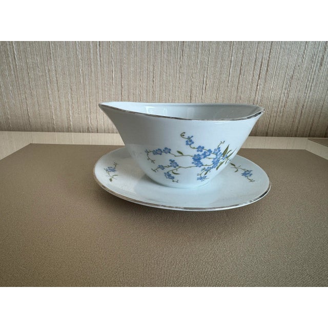 1980s Chodziez Fine China Gray Boat in Brenda Pattern For Sale - Image 5 of 6