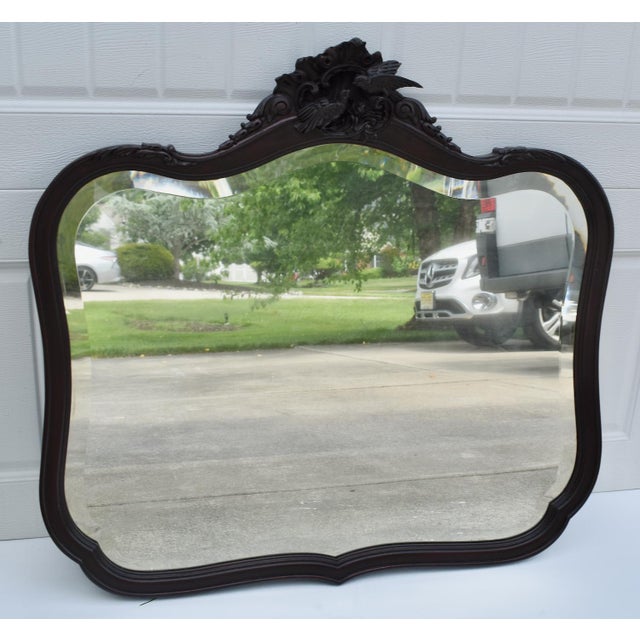 Antique Carved Mahogany Victorian Style Oval Wall Mirror W/Carved Love Birds For Sale - Image 12 of 14