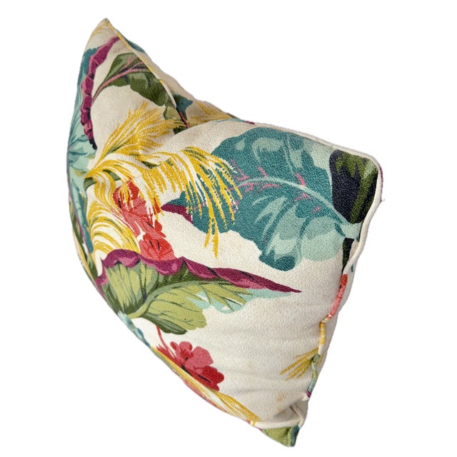 Pair Large Vintage Tropical Floral & Leaf Barkcloth Pillows For Sale - Image 4 of 10