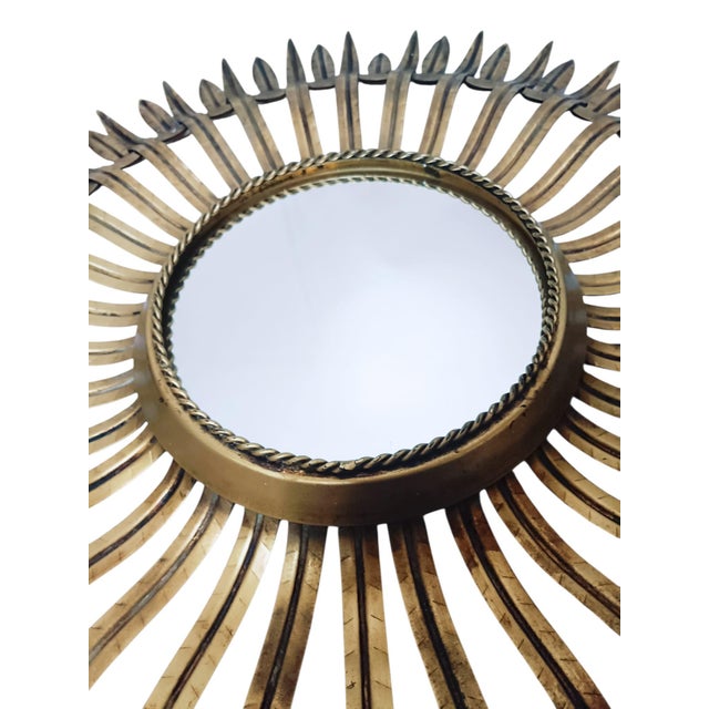 Metal Vintage Sunburst Mirror in Gold Metal, 1950s For Sale - Image 7 of 11