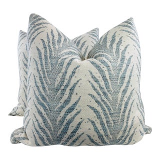 Schumacher “Creeping Fern” in Slumber Blue 22” Pillows-A Pair For Sale