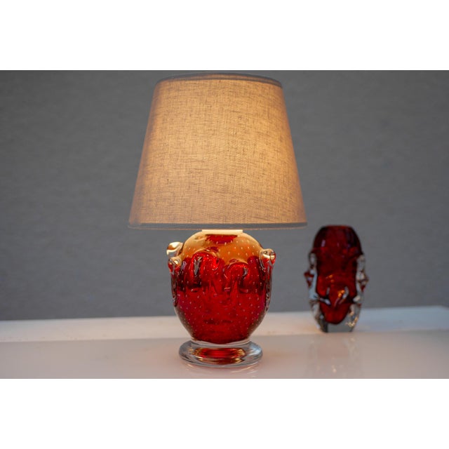 Bright Red Crystal Glass Lamp by Börne Augustsson for Åseda, Sweden For Sale - Image 15 of 16