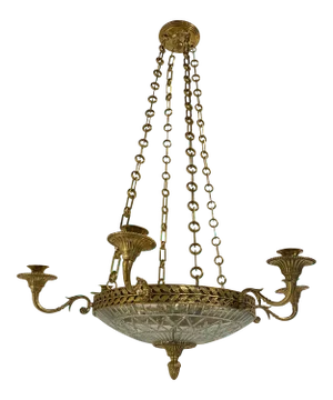 1930s French Empire Gilt Bronze Chandelier With 6 Lights