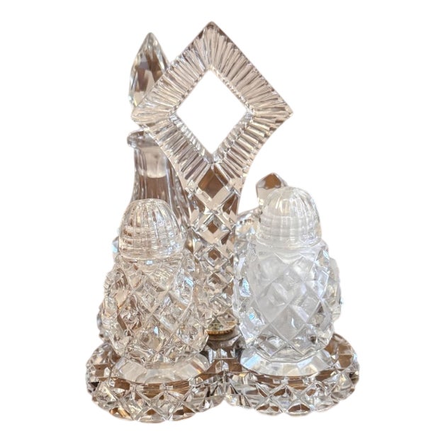 Antique Edwardian Cut Glass Cruet, 1900, Set of 5 For Sale