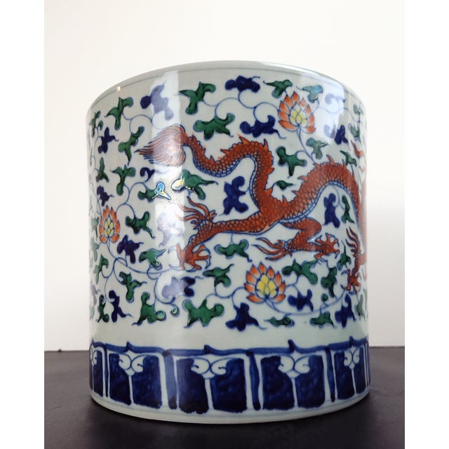 Early 20th Century Chinese Porcelain Red Dragon Bitong For Sale - Image 5 of 8