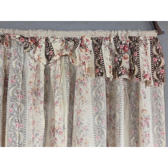 Antique 1920s French Cotton Curtain Panel, Pink and Brown Stripe With Florals For Sale - Image 13 of 15