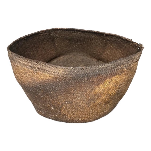 Antique Oversized Hand Woven Rattan Basket For Sale