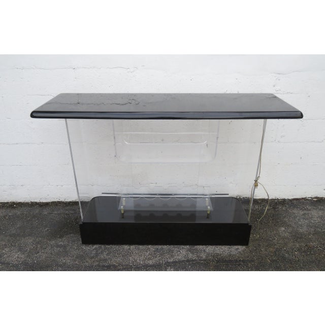 Late 20th Century Lucite Acrylic and Black Bar With Two Barstools Mid Century For Sale - Image 5 of 12