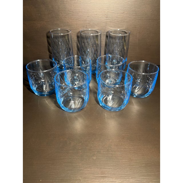Vintage Anchor Hocking Misty Blue Optic Swirl Glasses Set 9 pcs For Sale - Image 9 of 12
