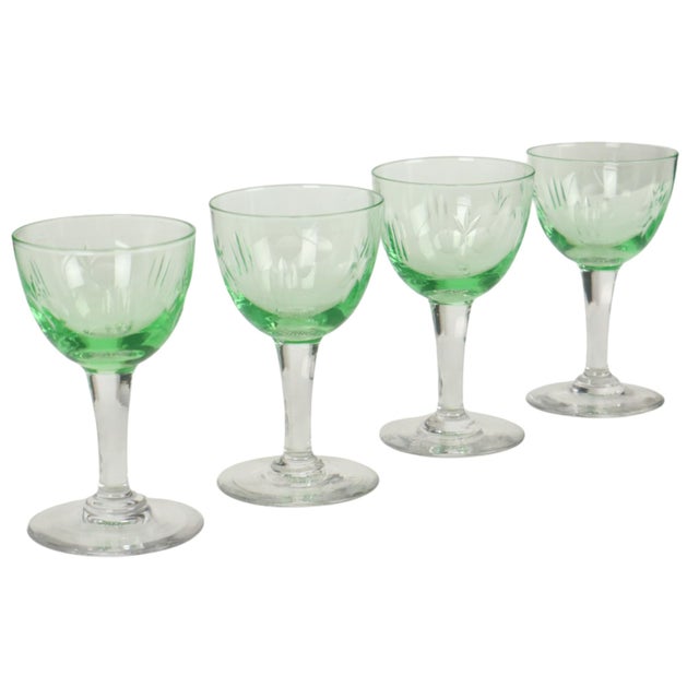 Vintage Uranium Glass Aperitif Glasses from Val Saint Lambert, 1920s, Set of 8 For Sale - Image 15 of 18