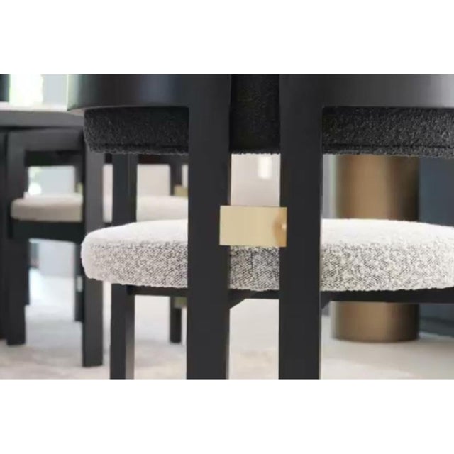 Contemporary Conan Modern Curved Wood Counter Chair in Black and White Boucle For Sale - Image 3 of 6