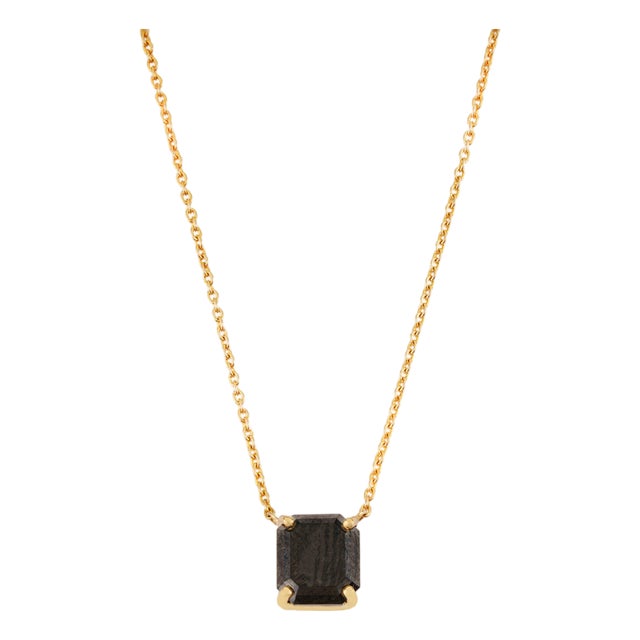 1.82 Carat Natural Black Diamond Solitaire Pendant Necklace in 18k Yellow Gold For Sale