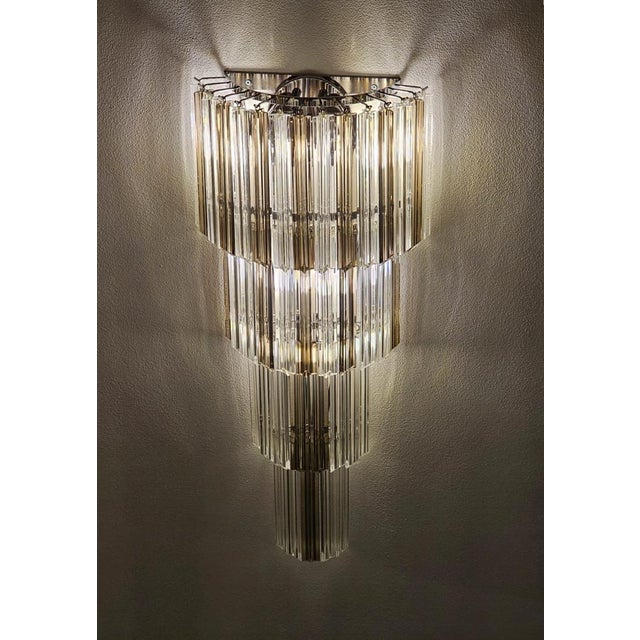 Large Vintage Wall Sconce with Handmade Murano Crystal Quadrihedrons, Venice, Italy, 1961 For Sale - Image 4 of 11