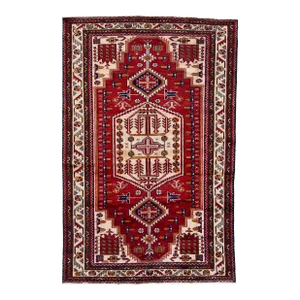 1960s Vintage Persian Hamadan Red Handmade Medallion Wool Rug