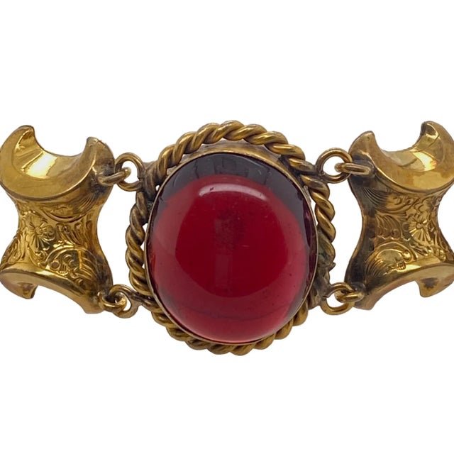 Early Victorian Pinchbeck Gold & Cabochon Garnet Paste Link Bracelet For Sale In Charleston - Image 6 of 6