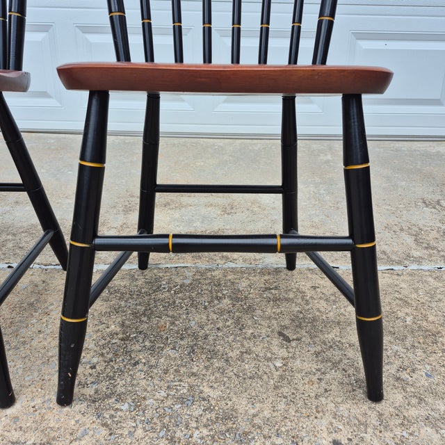 Wood 2001 Hitchcock Harvest Stenciled Faux Bamboo Cherry Windsor Dining Chairs, Set of 4 For Sale - Image 7 of 15