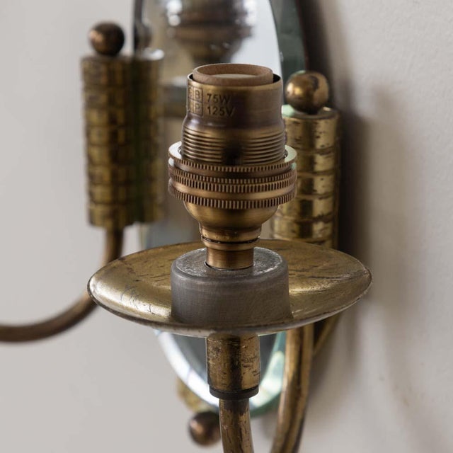 1940s Pair of French Brass and Mirror Sconces For Sale - Image 14 of 15