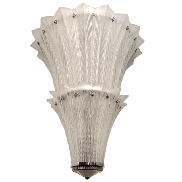 Early 20th Century Very Large French Art Deco Two Tier Frosted Art Glass Sabino Chandelier For Sale - Image 15 of 18