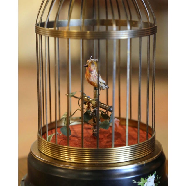 Traditional Mid-Century Swiss Automaton Brass Cage With Moving and Singing Bird For Sale - Image 3 of 7