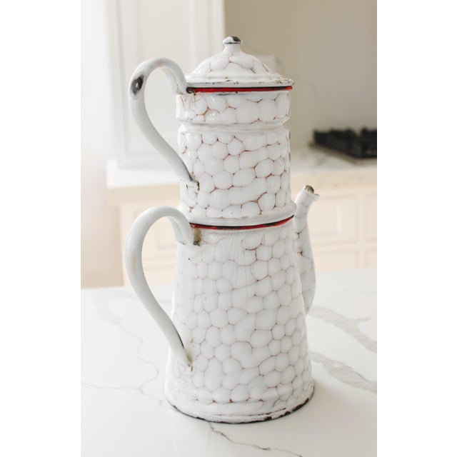 French Country 1920's Lrg. French Enamelware Coffee Pot, Made in France For Sale - Image 3 of 6
