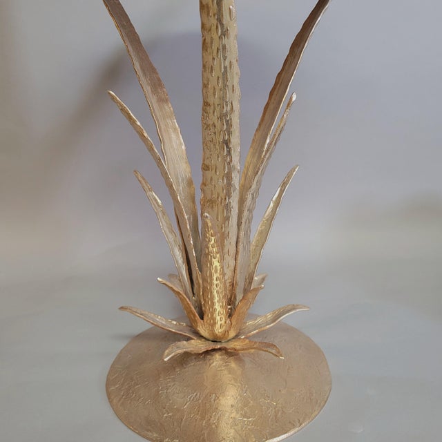 Early 21st Century Contemporary Sculptural Aloe Plant Champagne Gold Accent Table For Sale - Image 5 of 8