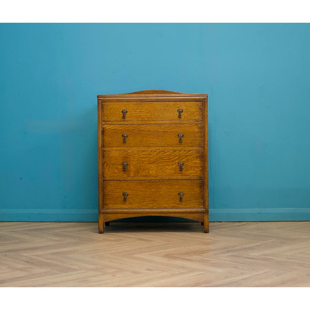 Mid-Century Modern Antique Vintage Edwardian Arts and Crafts Chest of Drawers in Oak, 1900s For Sale - Image 3 of 8