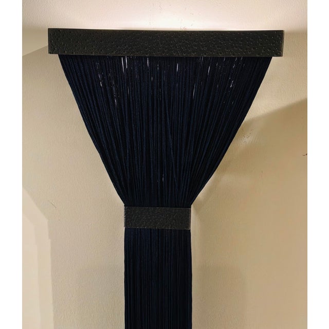 Original retail $1900, stylish Arteriors Modern Black Silk Strings Jenessa Sconces Pair, textured gunmetal accents,...