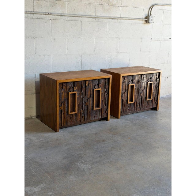 Wood Lane Brutalist Oak Nightstands Set of 2 Wooden Bedroom Storage End Tables 1970s For Sale - Image 7 of 11