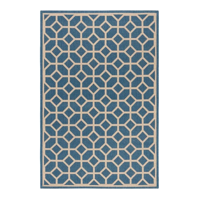 Sunrise Indoor Outdoor Rug Blue & Cream 4'x6' For Sale