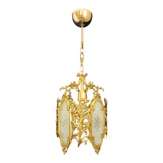 Vintage Brass Chandelier Pendant Light French Style Floral Glass Ceiling Fixture For Sale