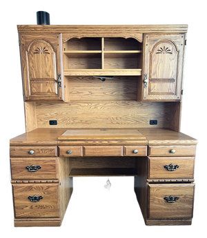 Vintage Solid Oak Desk With Hutch
